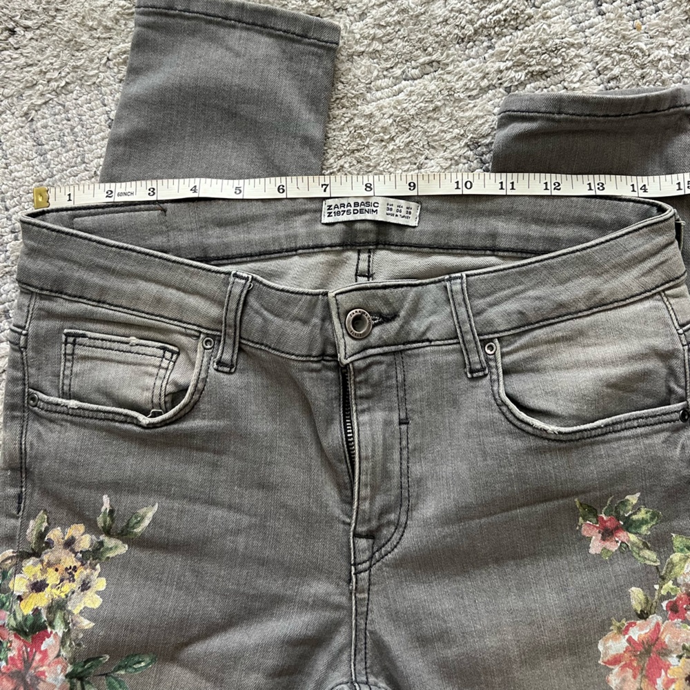 🌸🌸Zara Basic| Floral Gray Skinny Jeans Size 6USA - Picture 10 of 11